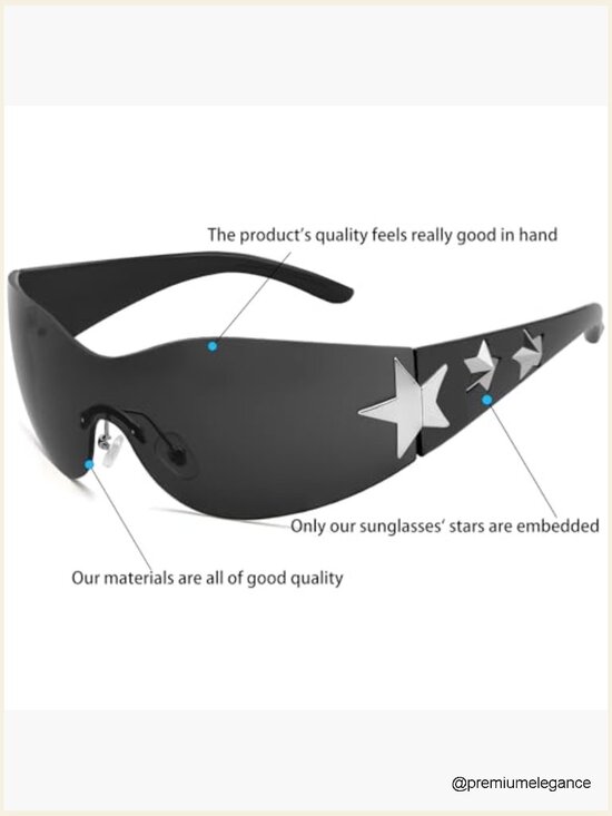 Rimless Star Wrap Around Sunglasses UV400 Shield Y2K Unisex main image 7